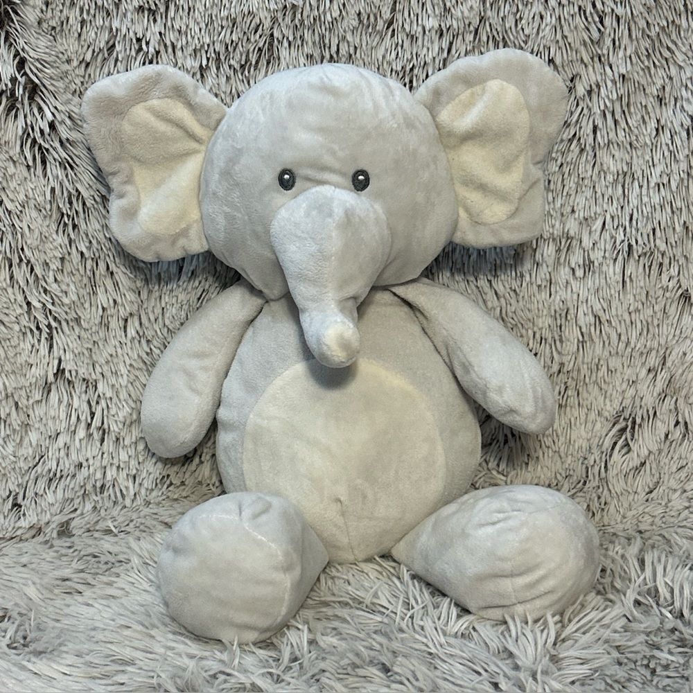 Kellytoy 18” Baby Elephant Plush Stuffed‎ Rattle Lovey Safari Jungle Light Gray